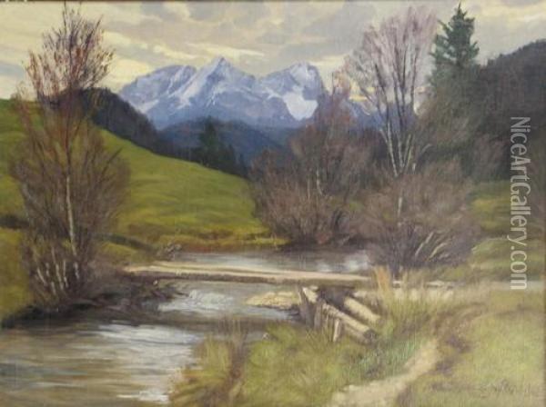 Alpspitze In Der Hohe Von Kais Oil Painting - Carl Muller-Baumgarten