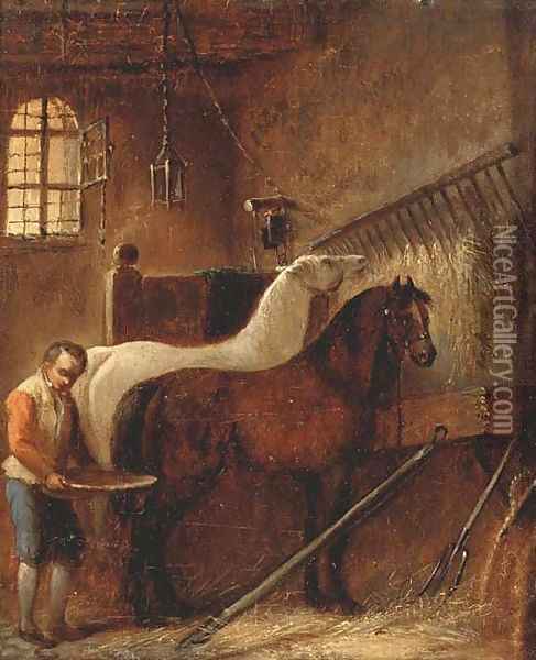 Feeding the horses Oil Painting - Wouter Verschuur