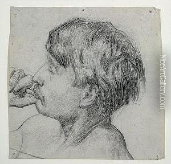 Head Of A Young Man Smoking A Cigarette Oil Painting - John Peter Russell