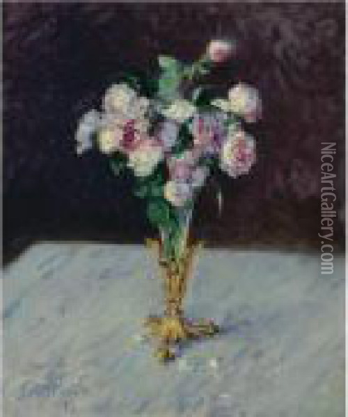 Property From The Collection Of Paul R. And Mary Haas
 

 
 
 

 
 Bouquet De Roses Dans Un Vase De Cristal Oil Painting - Gustave Caillebotte
