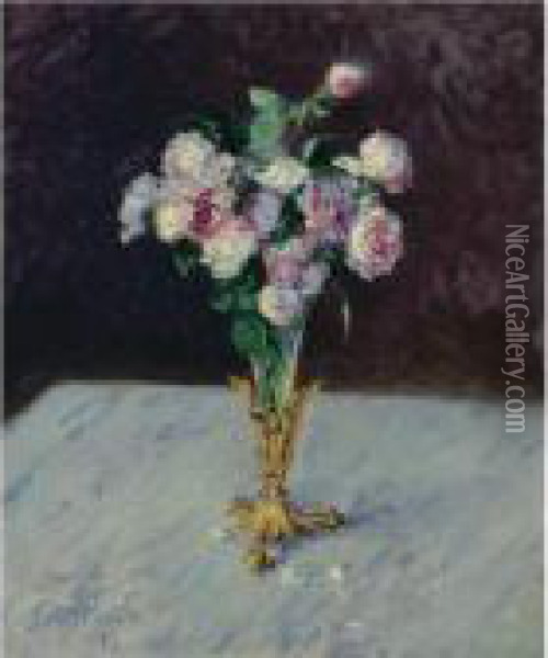 Property From The Collection Of Paul R. And Mary Haas
 

 
 
 

 
 Bouquet De Roses Dans Un Vase De Cristal Oil Painting - Gustave Caillebotte