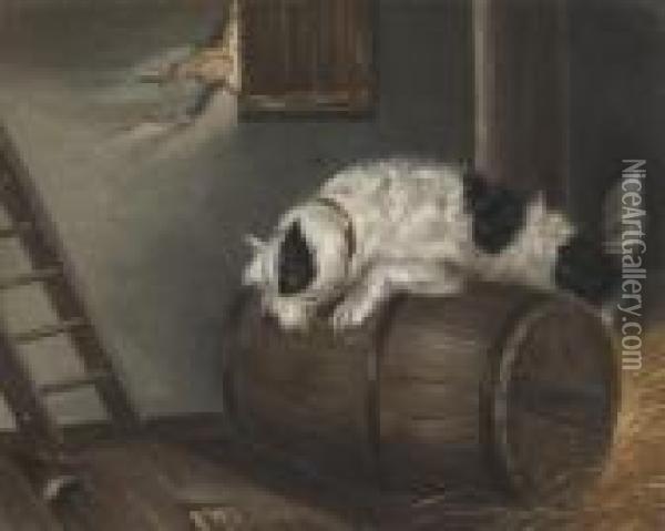 A Terrier In A Stables Oil Painting - George Armfield