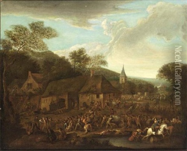 Soldiers Pillaging A Village Oil Painting - Karel Breydel