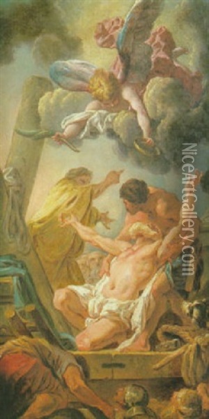 Saint Andre Adorant La Croix Sur Laquelle Il Va Etre Martyrise Oil Painting - Jean Baptiste Henri Deshays