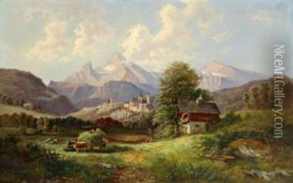 Heuernte Bei Berchtesgaden Oil Painting - Gustav Barbarini