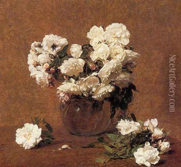 Roses Aime Vieberg Oil Painting - Ignace Henri Jean Fantin-Latour