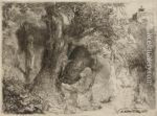 Saint Francis Beneath A Tree Praying (b., Holl. 107; H. 292) Oil Painting - Rembrandt Van Rijn