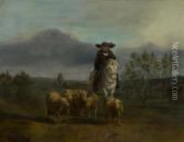 A Shepard And His Flock. Oil Painting - Rosa Bonheur