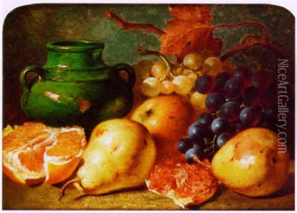 Still Life With Fruit And A Green Jar Oil Painting - William Duffield