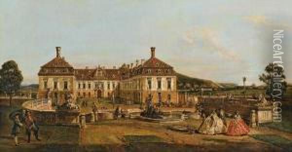 Das Kaiserliche Lustschloss Schloshof, Ehrenhofseite Oil Painting - Bernardo Bellotto