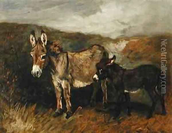 Donkeys out on the Moor Oil Painting - John Emms