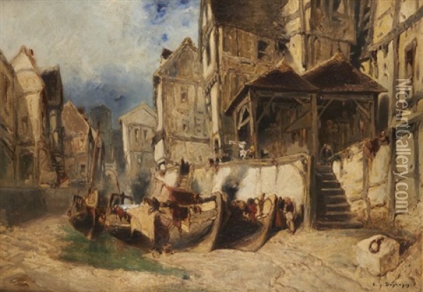 Village En Normandie Oil Painting - Eugene F. A. Deshayes