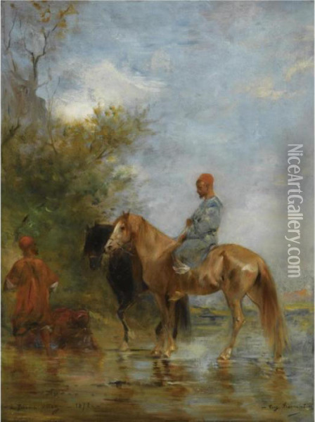 Cavaliers Arabes Au Bord De L'eau Oil Painting - Eugene Fromentin