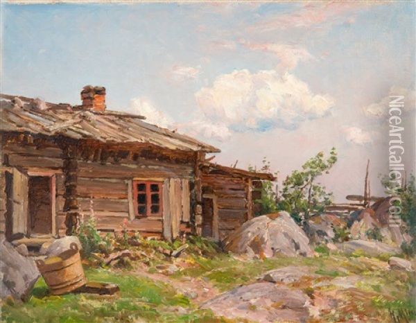 View From A Courtyard Oil Painting - Magnus Hjalmar Munsterhjelm