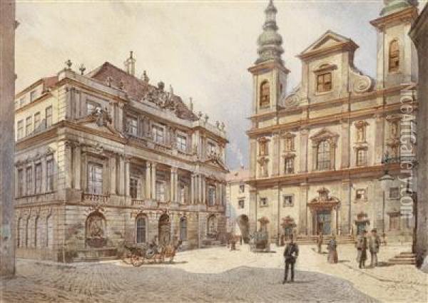 Vienna, Jesuitenkirche And Alte Universitat Oil Painting - Karl Wenzel Zajicek