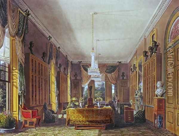 The Queens Library, Frogmore, Pynes Royal Residences, 1818 Oil Painting - William Henry Pyne