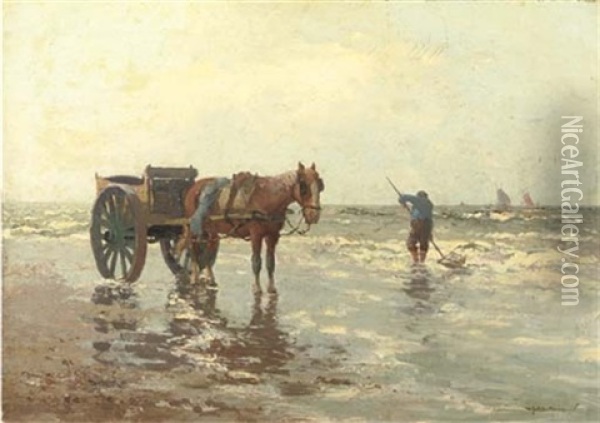 Shellfisher On The Beach Oil Painting - Gerard Delfgaauw