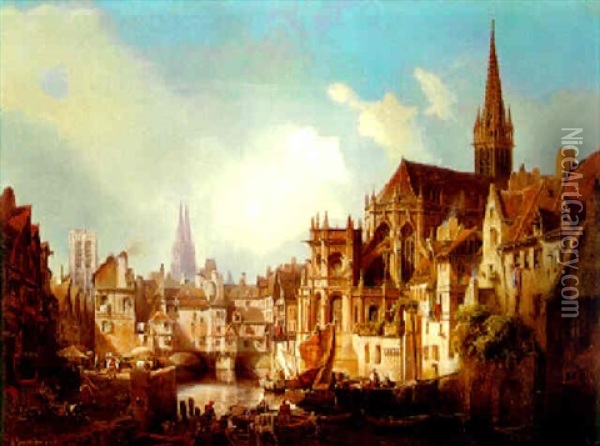 Die Altstadt Von Caen In Der Normandie, Mit Blick Auf Den Chor Von St. Pierre Oil Painting - Albert Schwendy