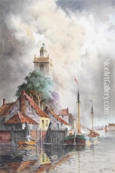 View Of Leyden; Oil Painting - Hermanus Jr. Koekkoek