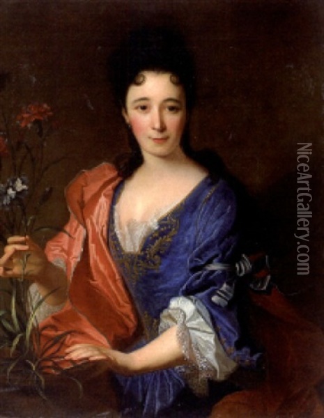 Jeune Femme Cueillant Des Fleurs Oil Painting - Jean Francois Delyen