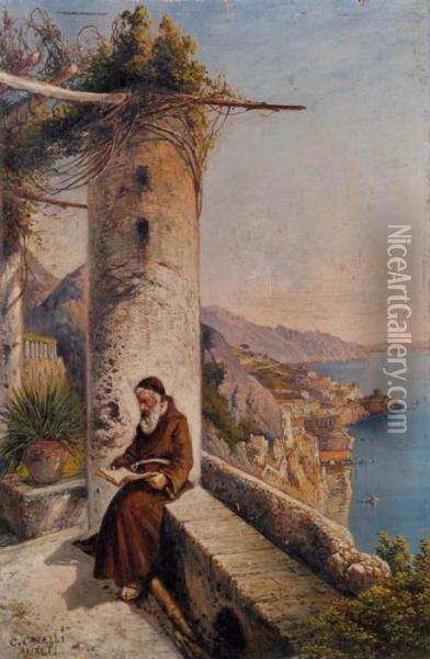 Amalfi Dal Convento Oil Painting - Consalvo Carelli