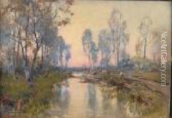 River Scene With Cattle Oil Painting - Paolo Sala