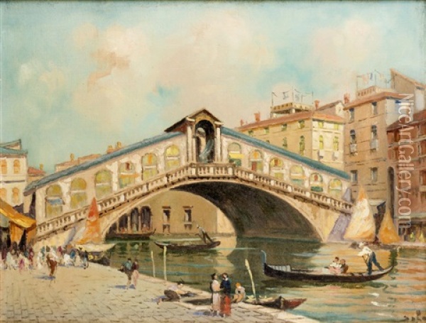 'pont Du Rialto A Venise' Oil Painting - Paolo Sala