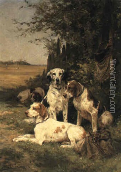 Four Hounds Resting Oil Painting - Olivier de Penne