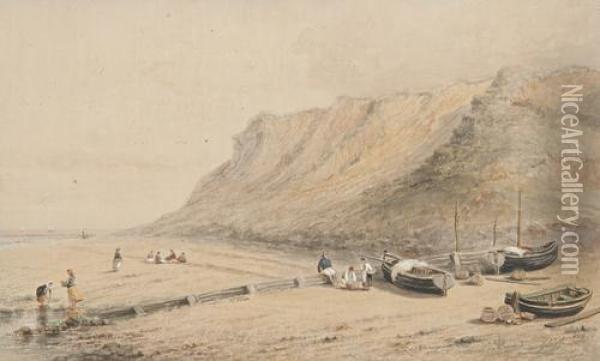 Figures On The Beach On A Summer's Day Oil Painting - Thomas Smythe