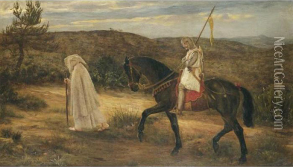 Merlin And Lancelot, An Incident From La Morte D'arthur Oil Painting - James Archer