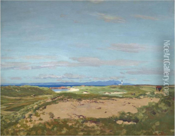 Arran And The Clyde From Turnberry Golf Course Oil Painting - George Houston