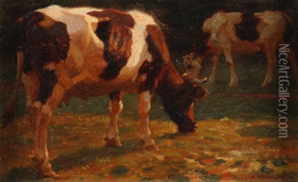 Kuhe Oil Painting - Albert Reibmayer
