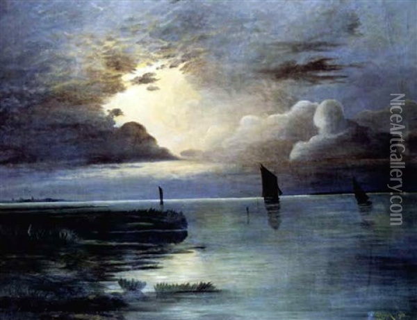 Sonnenuntergang Am Meer Mit Aufziehendem Gewitter Oil Painting - Andreas Achenbach