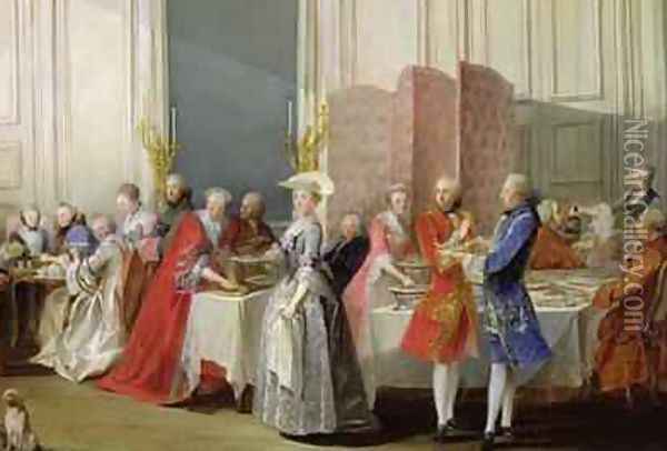 English Tea in the Salon des Quatre Glaces at the House of the Prince de Conti 1717-76 Palais du Temple Oil Painting - Michel-Barthelemy Ollivier