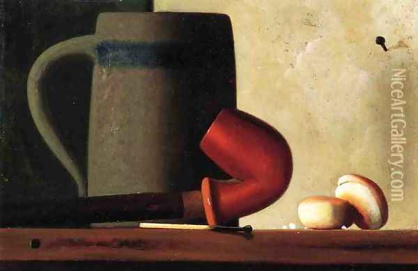 Still Life with Mug, Pipe and Oyster Crackers Oil Painting - John Frederick Peto