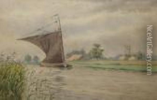 A Wherry On The Broads Oil Painting - William Leslie Rackham