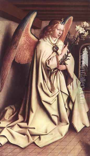 The Ghent Altarpiece Angel Of The Annunciation Oil Painting - Jan Van Eyck