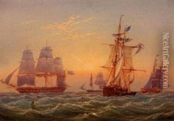 Lowering The Sails Oil Painting - William Joy