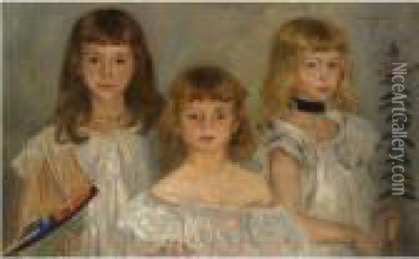 Drei Kleine Madchen (three Girls) Oil Painting - Lovis (Franz Heinrich Louis) Corinth