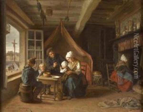 A Fisherman's Familly Oil Painting - Theophile-Emmanuel Duverger