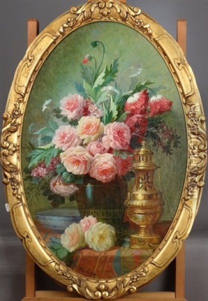 Nature Morte Aux Roses Dans Un Vase Oil Painting - Max Carlier