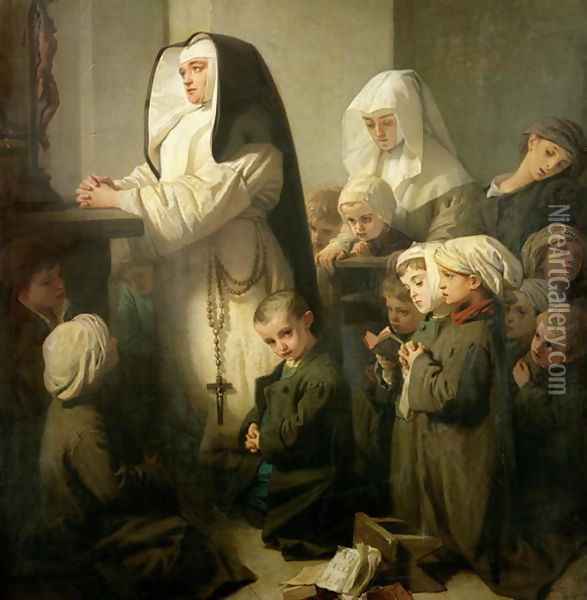 The Prayer of the Children Suffering from Ringworm, 1853 Oil Painting - Isidore Alexandre Augustin Pils