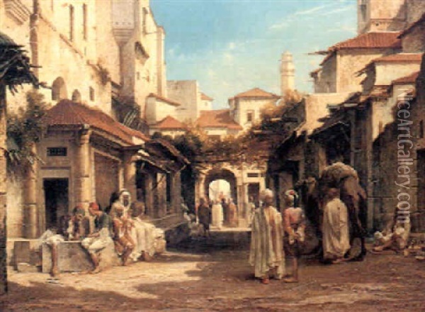 A Street In Cairo Oil Painting - Jean Joseph Francois Bellel