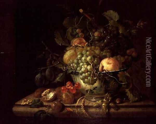 Still Life with fruit, nuts, snail Oil Painting - Christiaan van Pol