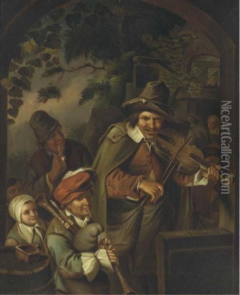 Musicians Outside A Tavern Oil Painting - Adriaen Jansz. Van Ostade