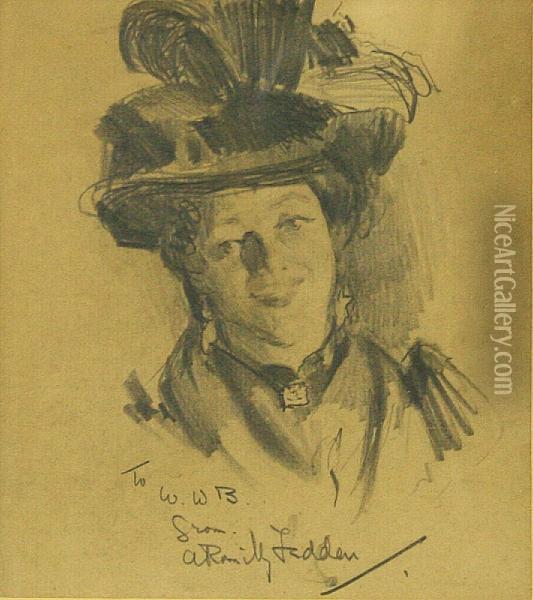 Portrait Of A Lady In A Hat Oil Painting - A. Romilly Fedden