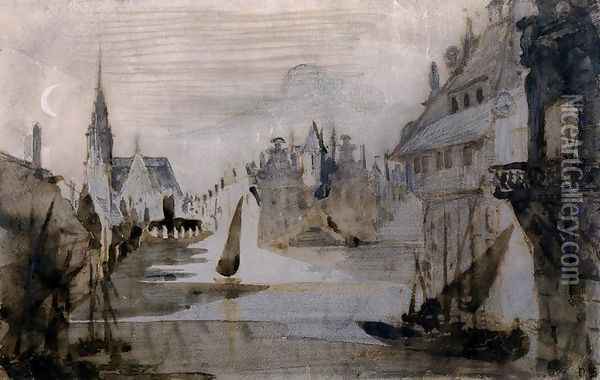 A Port in Flanders Oil Painting - Victor Hugo