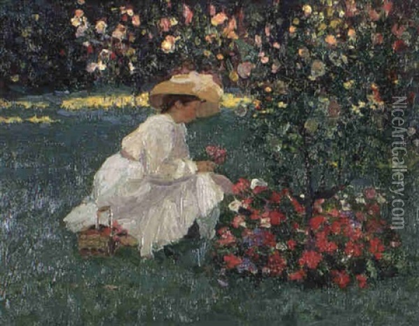 Picking Flowers Oil Painting - Ethel Carrick Fox