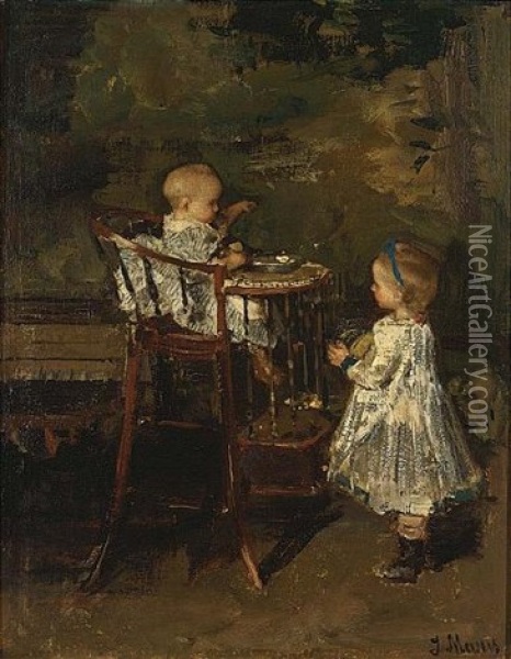 The Two Little Sisters (incl. 2 Volume Catalogue) Oil Painting - Jacob Henricus Maris