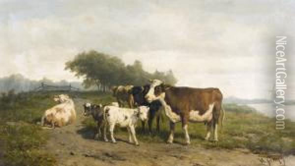Hollandische Landschaft Mit Kuhherde. Oil Painting - Hendrik Savrij